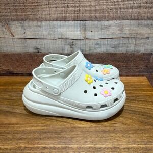 Crocs Classic Crush Clog Platform Tan Bone Mens 7 Womens 9 Flower Jibbitz Shoes
